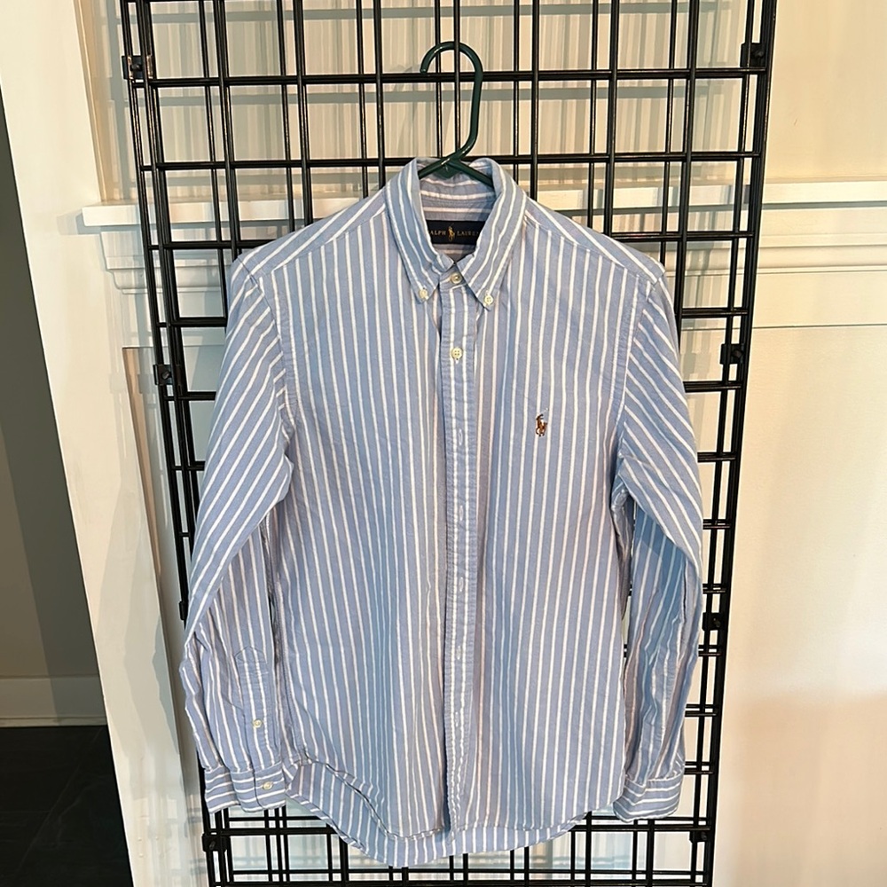 Ralph Lauren Men's Blue and White Striped Shirt